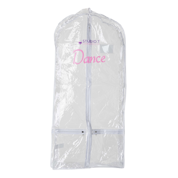 Clear Garment Costume Bag, Gusset, 2 Zipper Pockets - White Trim GB02