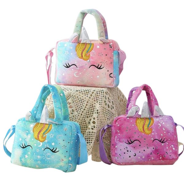 Cute Unicorn Plush Bag with Zipper and adjustable shoulder Strap